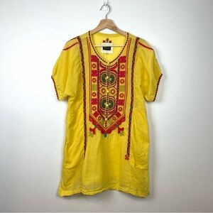 Biya Blouse Tunic Johnny Was Yellow Embroidered Pockets Large Boho Coastal Read